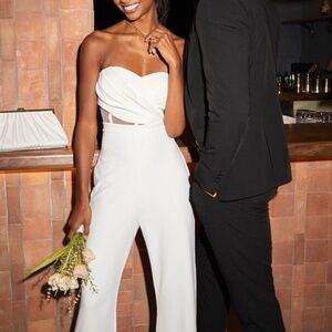 Lulus Surely Stunning Ivory Strapless Bustier Jumpsuit White - Size L